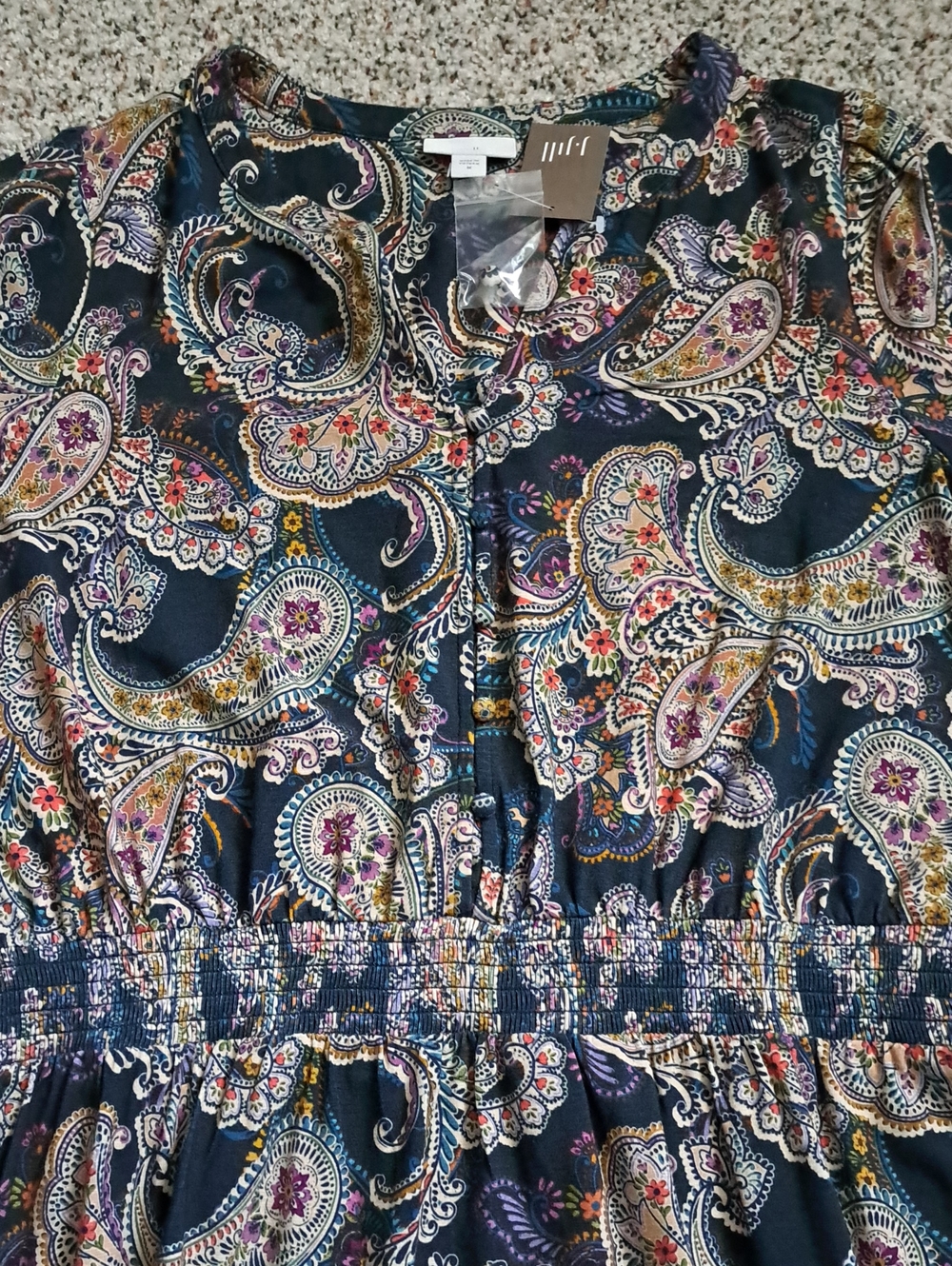 J. Jill Navy Paisley V-Neck Maxi Dress with Multicolor Accents